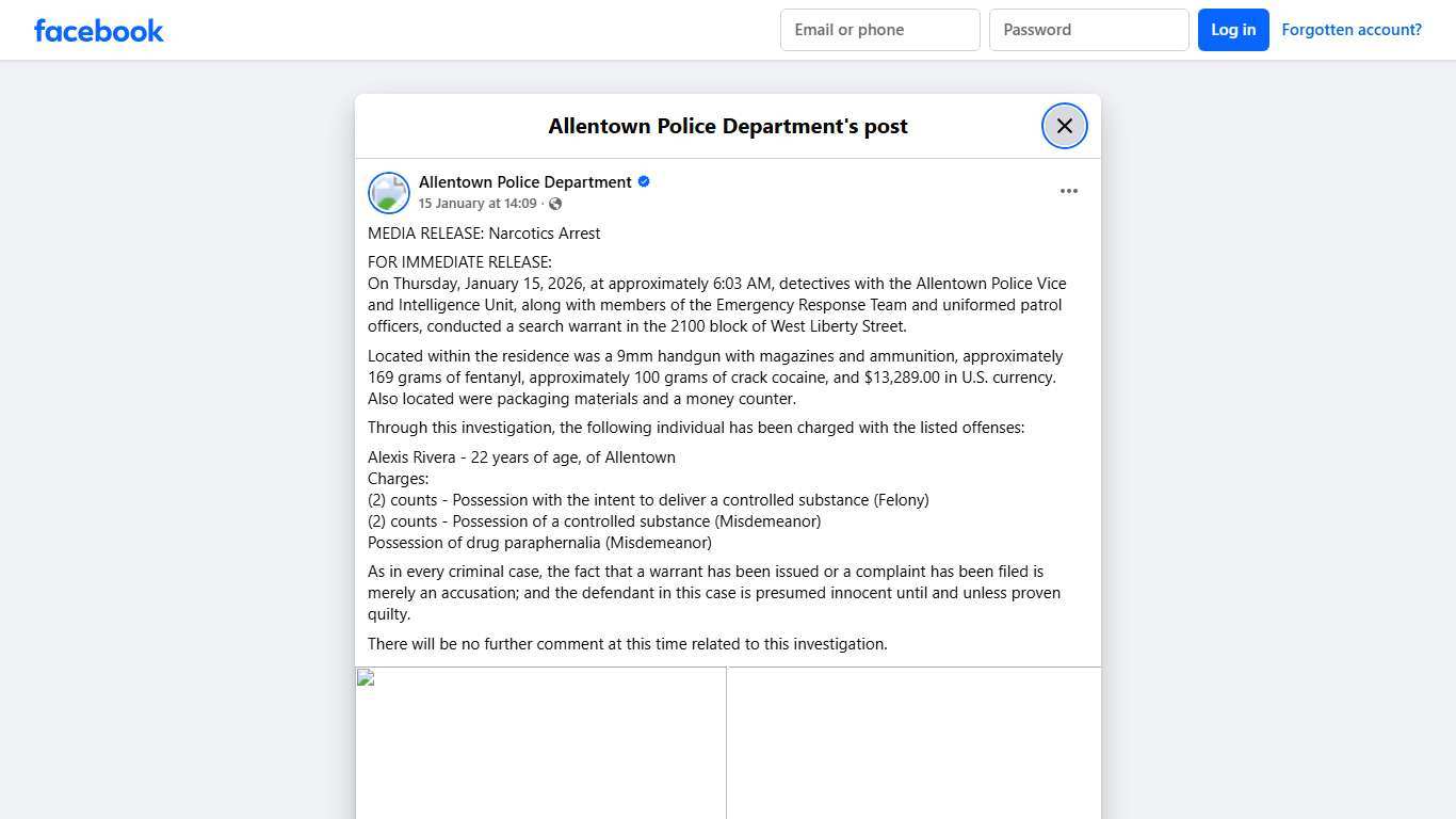 MEDIA RELEASE: Narcotics... - Allentown Police Department Facebook